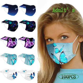 

40# 100pc Adult Women Man Mask Disposable Facemask 3ply Earloop Butterfly Pattern Маска Для Лица Outdoor Mascarillas Masque