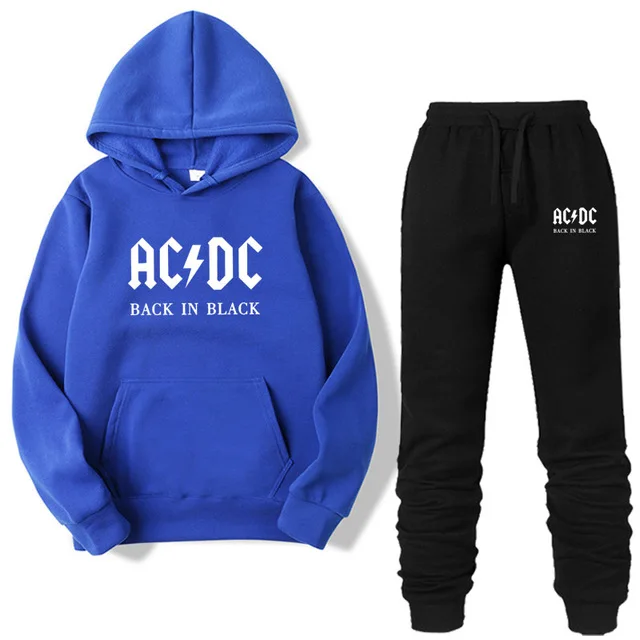 Blue-W Комплект из двух предметов, модный ACDC Черный свитшот, спортивная одежда для мужчин/женщин, спортивный костюм с капюшоном, осенняя мужская брендовая одежда, толстовки+ штаны, комплекты - Цвет: Blue-W