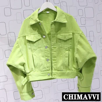 

Jeans Coat Women's 2020 New Spring All-match Loose Candy-Colored Bat-Sleeve Denim Jacket Oversize Students Cowboy Coats