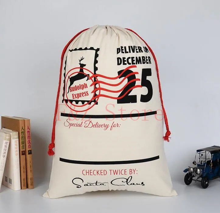 100pcs/lot 12 Styles Large Christmas Canvas Santa Sack Drawstring Gift Bag Stripe Santa Sac