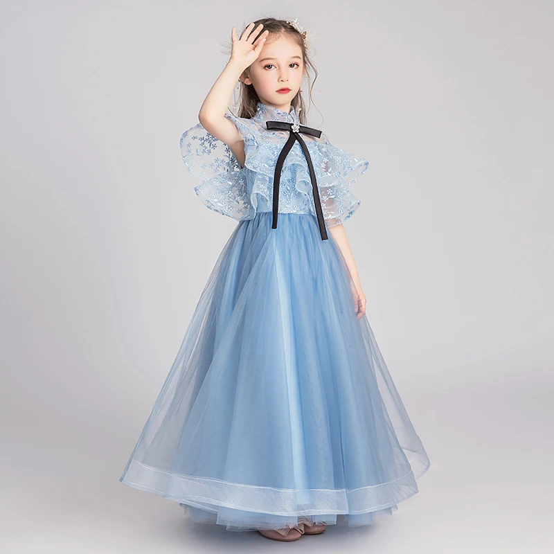 Светильник из голубого тюля детское платье принцессы Детское платье для свадебных торжеств для маленьких девочек, платье для крещения праздничное платье для первого причастия, бальное платье - Цвет: style 3