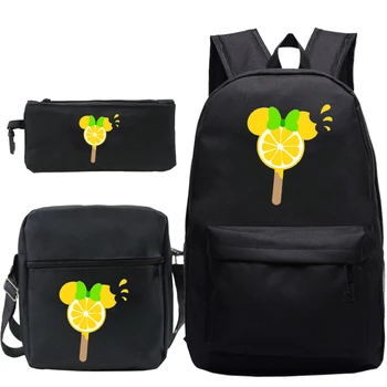 

Girls School Backpacks Bag Black Girls Casual Women Backpacks Lemon Print Fashion Backpack Cartoon Bagpack with Mini Shouder Bag