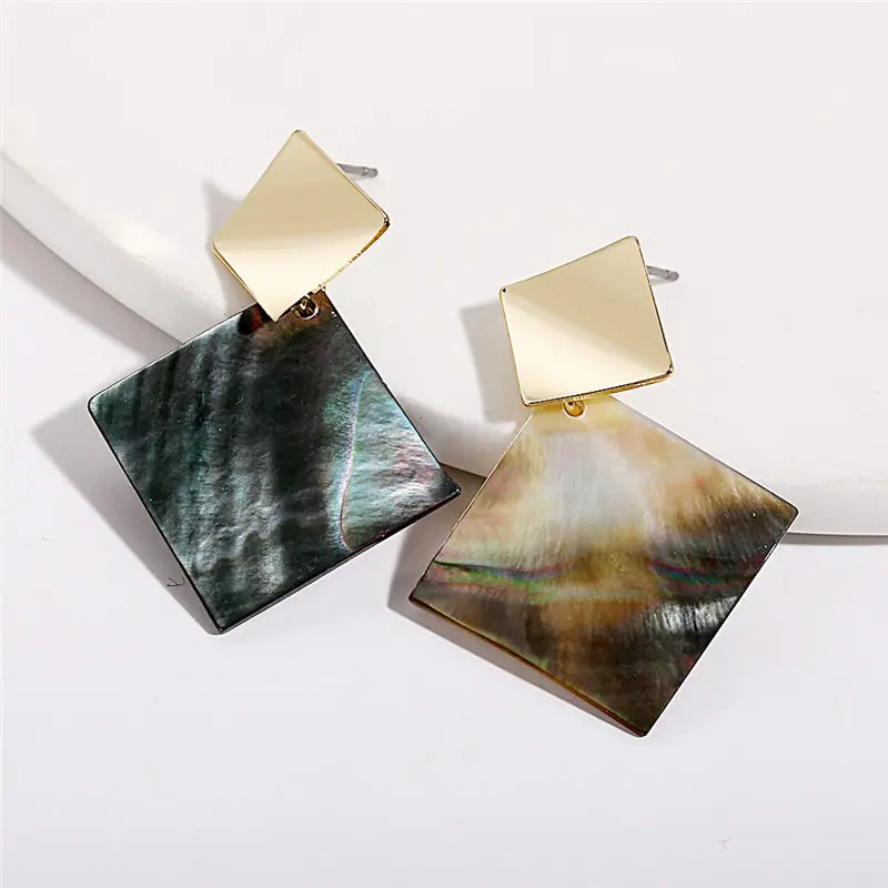 

DAIWUJAN 6 Styles Geometric Rhombic Shell Dangle Earrings For Women Oversize Big Gold Drop Earring Boho Korean Wedding Jewelry