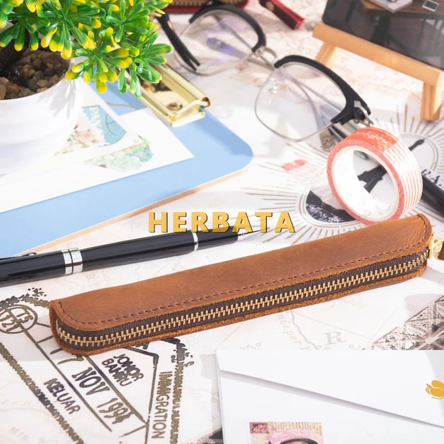 Vintage Handmade Crazy Horse Leather Single Slot Pen Case Pouch Holder  Protect Small Pencil Bag for Travel Portable Pen Bag - AliExpress