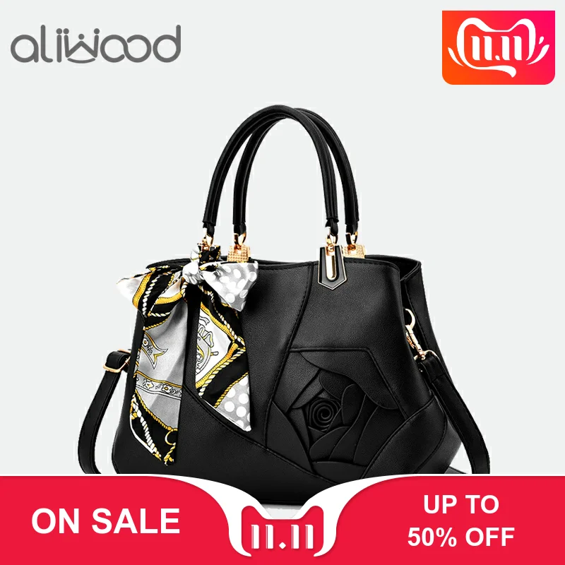 

Aliwood New Fashion Women's handbags Elegant Leather Tote With Scarves Rose Ladies Shoulder bag Females Crossbody Bags Bolsas