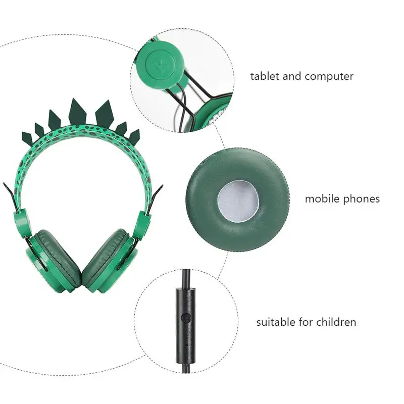 Dinosaur Shape High Quality stereo bass Kids headphones With Microphone Music Earphones Children Wired Headsets Foldable
