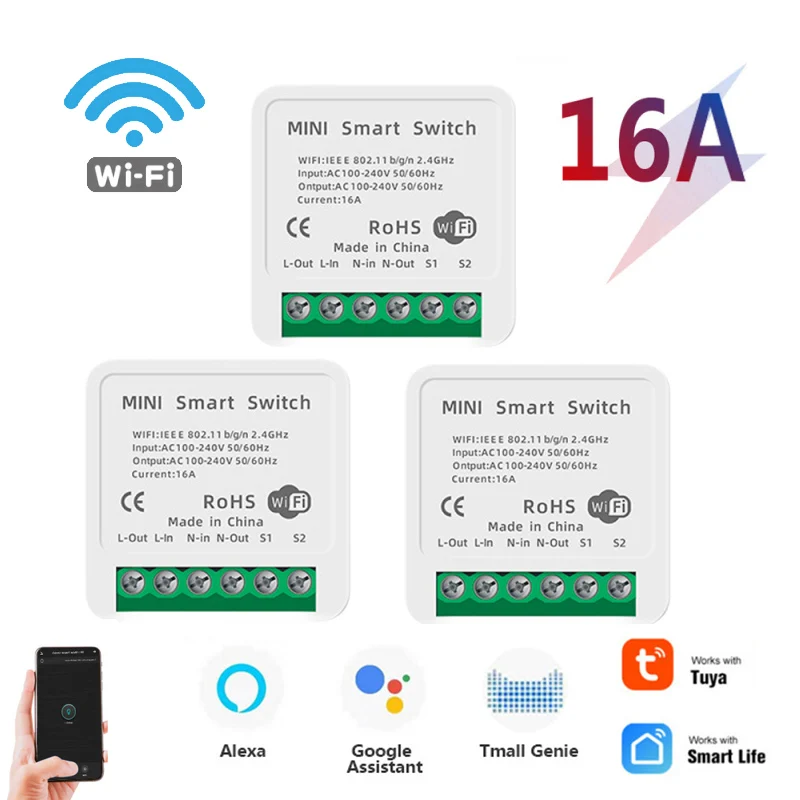 Модуль переключателя Tuya 16 А с поддержкой Wi-Fi и голосовым управлением |