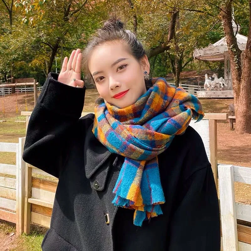 

Autumn Winter Scarf Shawl Women Super Warm Vintage Simple Design Plaid All Match Scarf Female New Arrival