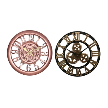 

1pcs Vintage Digital Wall Clocks Clock (Copper) & 1pcs 16 Inch Big Size Rustic Wall Clock with Gear Decorative
