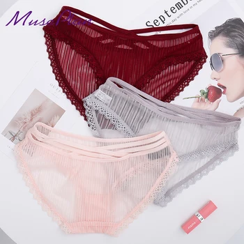 

3 white gauze with female underwear lace low-rise hot lady slim girl sexy non-trace transparent triangle pair of drawers