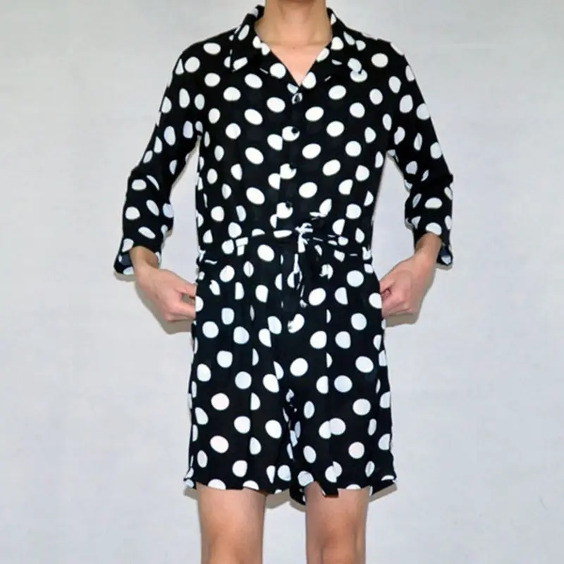 INCERUN, модный мужской повседневный комбинезон в горошек с 3/4 рукавами и отворотом, Летний дышащий уличная одежда, мужской комбинезон, Комбинезоны для бега