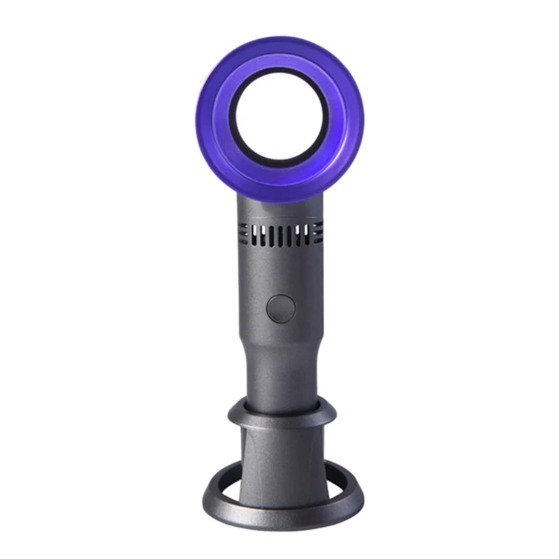 

Usb Rechargeable Detachable Base Portable Fan Three Gears Mini Handheld Leafless Fan Desktop/Desktop Air Cooler With Led Ligth