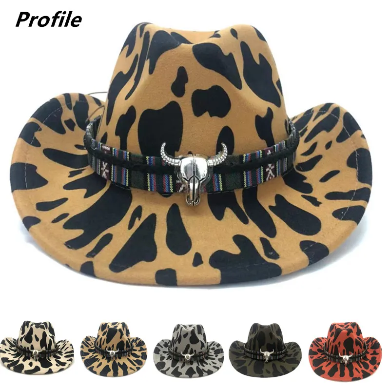 2021 cowboy hat jazz cow pattern curved edge monochrome knight felt hat for men and women with big eaves шапка мужская