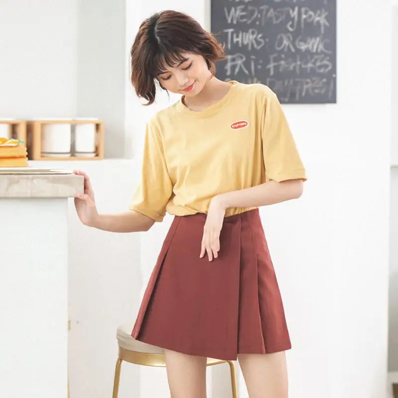 MISSKY 2020 New Women Skirt Summer Solid Color Irregular High Waist All Match Splicing A Line Mini Female Clothes | Женская одежда