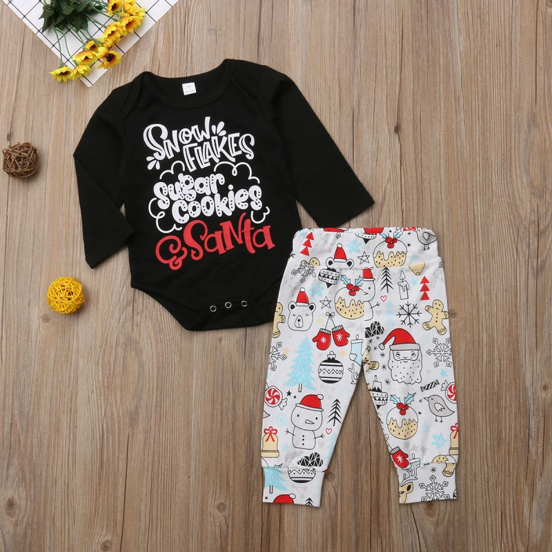 Santa Newborn Baby Boy Girl Christmas Cartoon Tops Romper Long Pants Outfit Clothes Lovely Baby Clothing Set