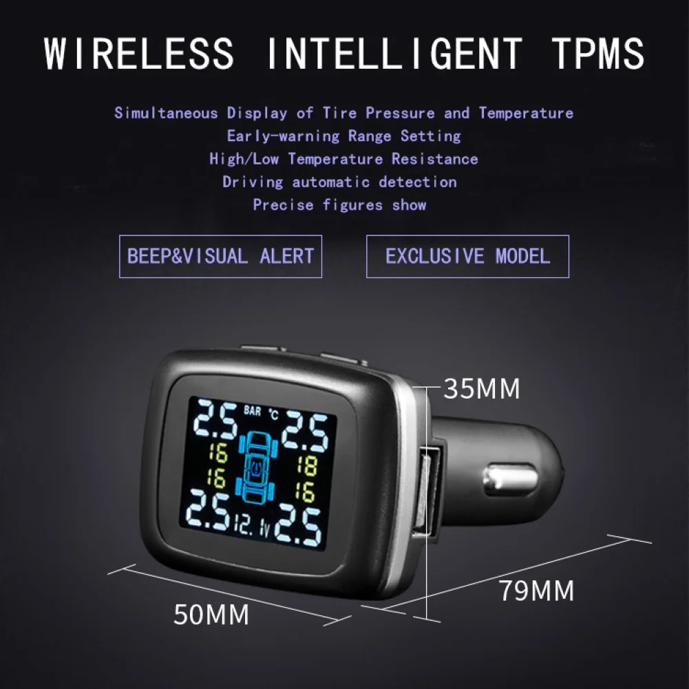 Автомобиль TPMS ЖК-дисплей монитор давления в шинах Система с 4 внешними/внутренними датчиками