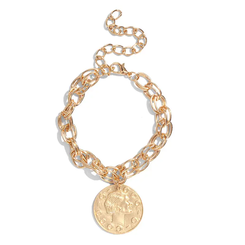 Просто Почувствуйте дизайн золотые цветные браслеты для женщин Винтажный Монета браслет с портретом браслет Femme модные ювелирные изделия аксессуары
