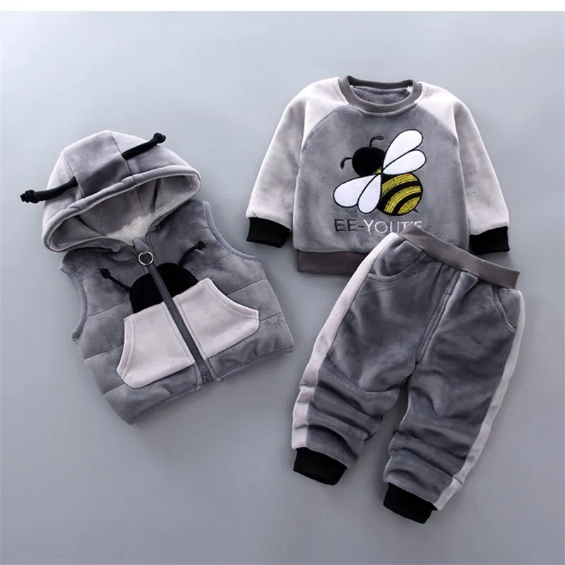 baby's complete set of clothing Baby clothes 0-4 years old winter plus velvet thick warm suit boy and girl cartoon cute clothing hooded sweater 3-piece set Baby Clothing Set best of sale