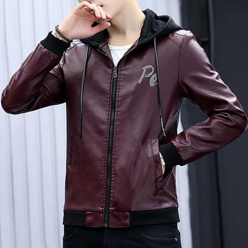 Port&ampLotus 2019 New Men Leather Jackets Hooded Formal Autumn Causal Vintage Coat Outfit Fashion Biker Zipper Pocket Design PU | Мужская