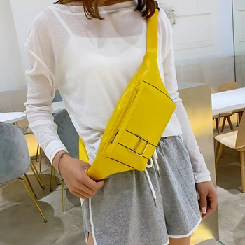 

Simple Pure Color Women Messenger Bag PU Leather Girls Casual Shoulder Bags Female Small Waist Bag fanny sac banane