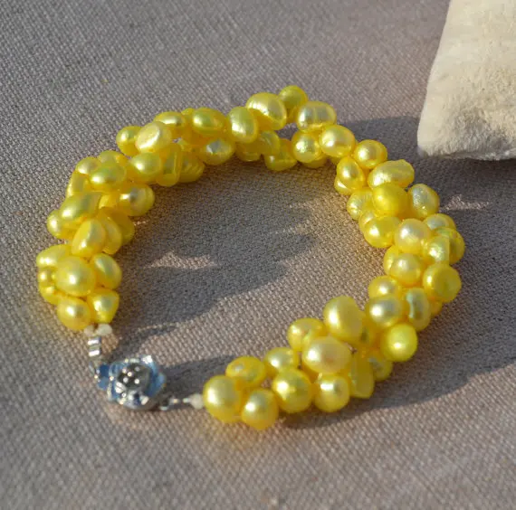

New Favorite Pearl Bracelet Yellow Baroque Genuine Freshwater Pearls Fine Wedding Birthday Party Jewelry Charming Lady Gift