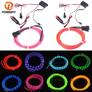 

POSSBAY 5M Decoration 12V Auto Car Interior LED EL Wire Rope Tube Neon Light Line 10 Colors Car Styling with Inverter