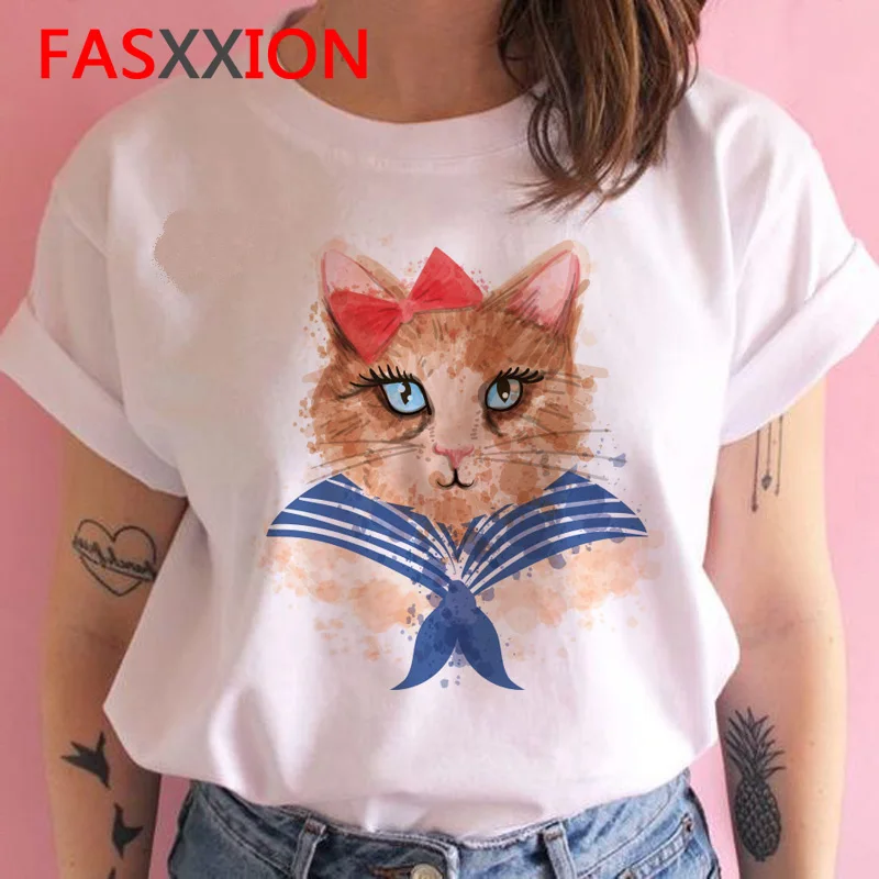 Футболка с котом Женская забавная harajuku kawaii Grunge футболка ulzzang Эстетическая Повседневная Женская одежда футболка Летняя с коротким рукавом