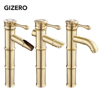 

GIZERO Golden Brush Basin Faucet Hot and Cold Mixer Deck Mounted Modern Brass Vessel Sink Mixer Faucet ZR516