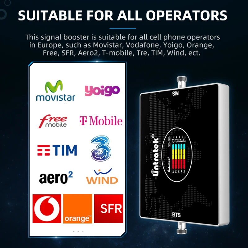 Lintratek 5 밴드 셀룰러 증폭기, 2G 3G 4G LTE 리피터, B28 700 850 800 900 1800 2100, 2600 Mhz 모바일 네트워크 신호 부스터
