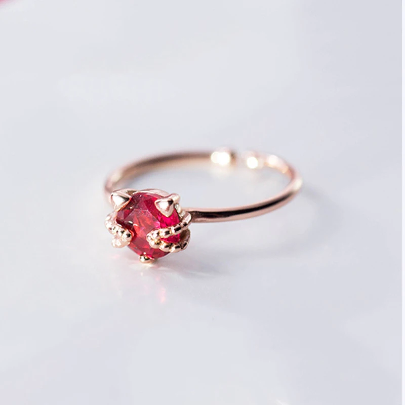 INZATT Real 925 Sterling Silver Red Zircon Cat Ring For Fashion Women party Cute Fine Jewelry Accessories Gift