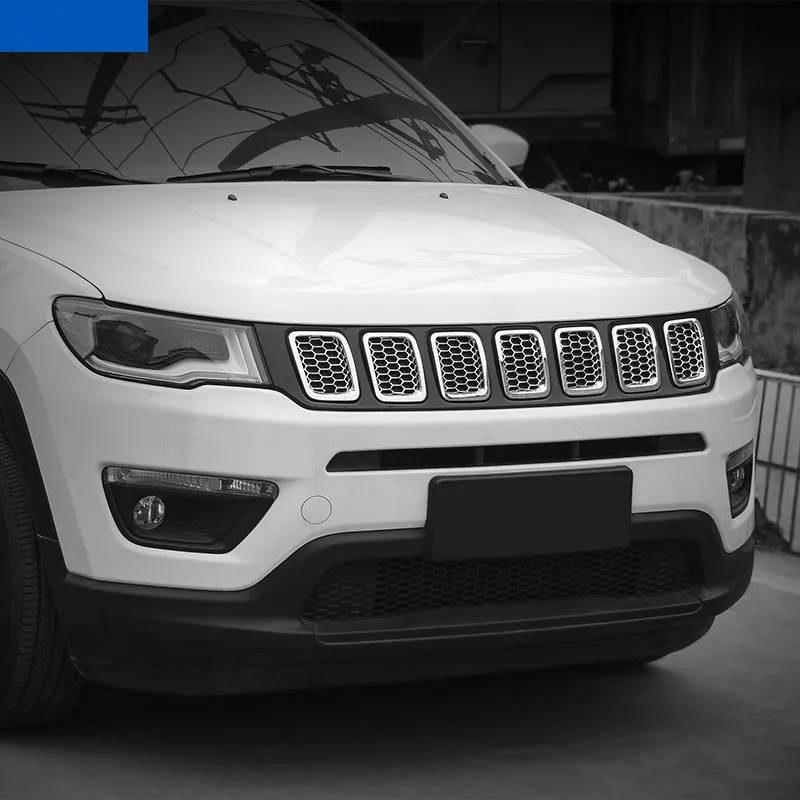 Sansour ABS автомобильные наружные Передние решетки крышка отделка украшения наклейки для Jeep Compass автомобиля аксессуары Стайлинг