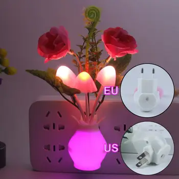 

Romantic Flower LED Night Light Sensor Plug-in Wall Lamp Home Illumination Bedroom Home Decoration Warming Bulbs Ambient Light
