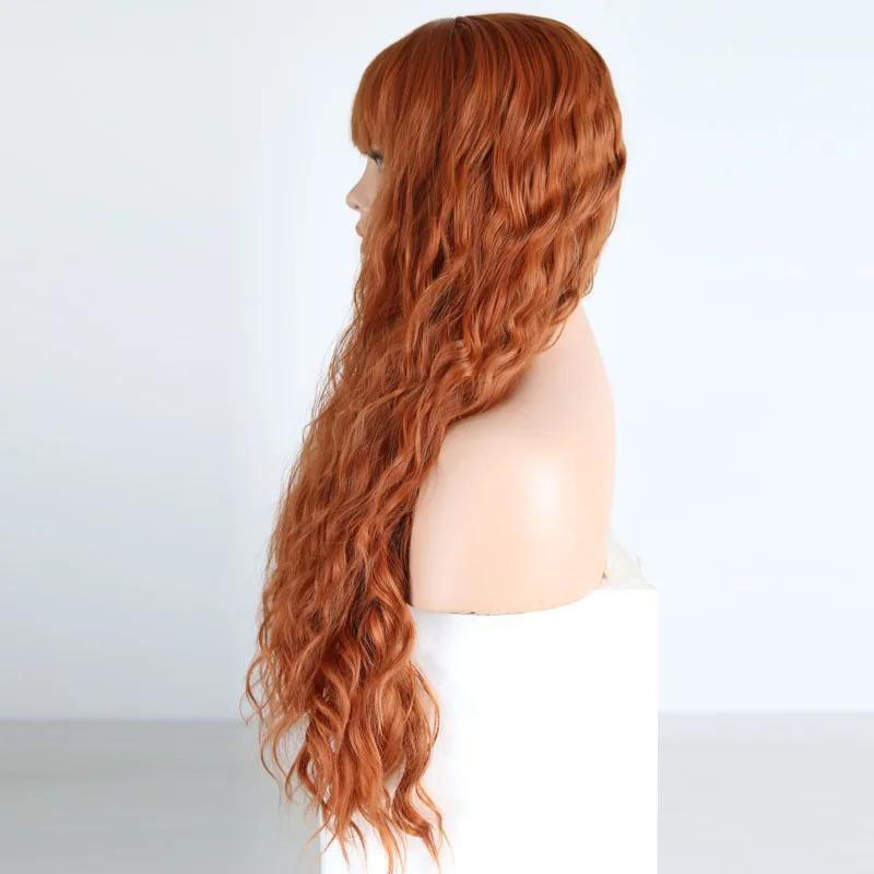 RONGDUOYI, оранжевый цвет, синтетические парики на кружеве для женщин, длинные волнистые высокотемпературные волокна, бесклеевые передние парики на кружеве с челкой