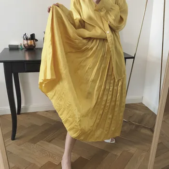 

LANMREM 2020 new autumn fashion women clothes pleated vintage loose A-line half body skirts high waist korea tide WF20207