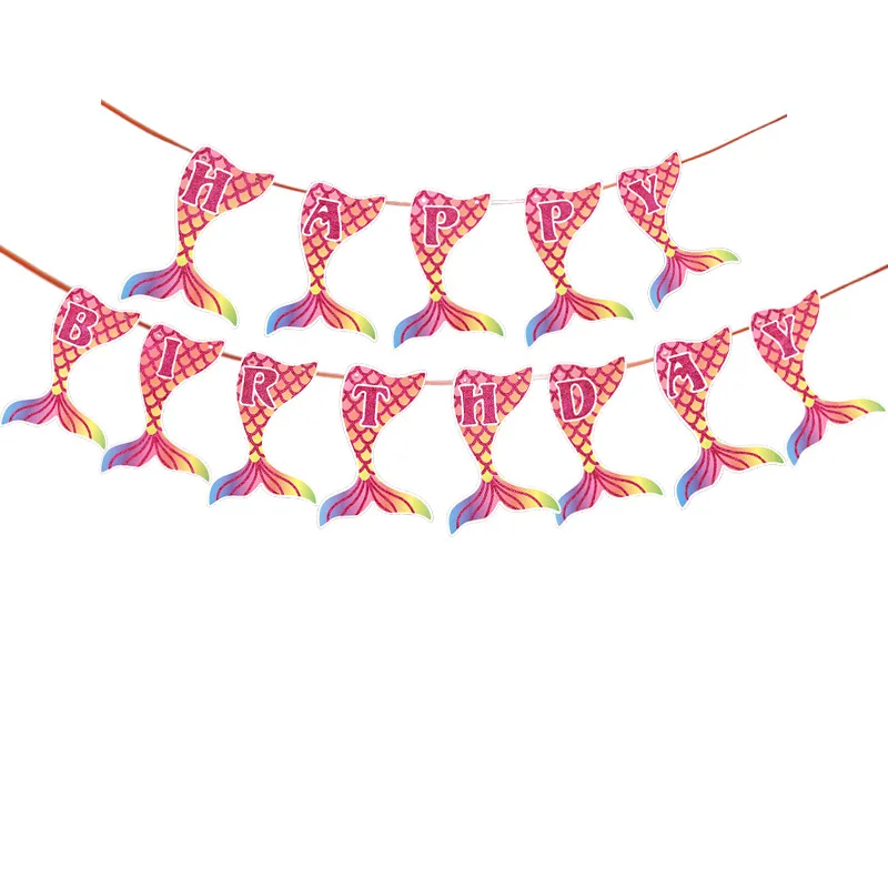 Mermaid Fish Tail Tableware Set Paper Cup Plate Napkin Flag Girl's Birthday Baby Shower Wedding Party Decor Favor