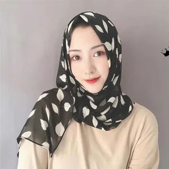 

Muslim headscarf New love print pearl chiffon scarf female Dubai bag head long scarf cover