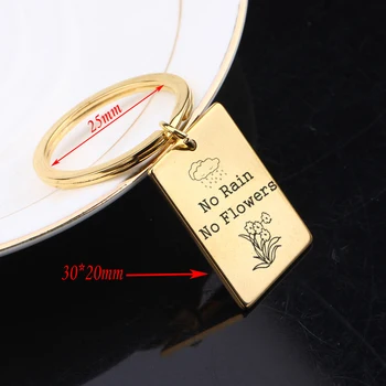

FLYANGEL Keyring Jewelry Funny Key Chain Engraved No Rain No Flowers High Quality Stainless Steel Car Key Tag Fashion Jewelry