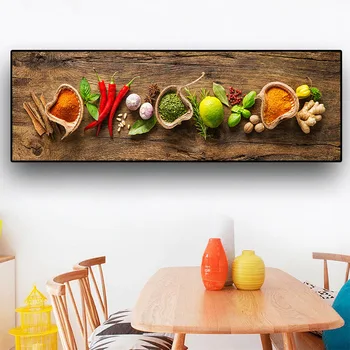 

Grains Spices Spoon Peppers Canvas Painting Scandinavian Posters and Prints Quadros Wall Art Food for Kitchen Room Decoration