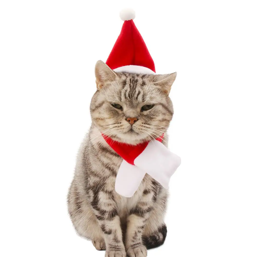Pipifren Christmas Small Medium Dogs Cats Hat And Scarf Set Winter