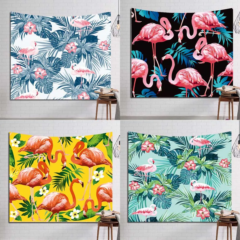 

Flamingo Flower Print Wall Hanging Tapestry Beach Wrap Yoga Banana Leaf Farmhouse Family House Living Room Blanket Decoration