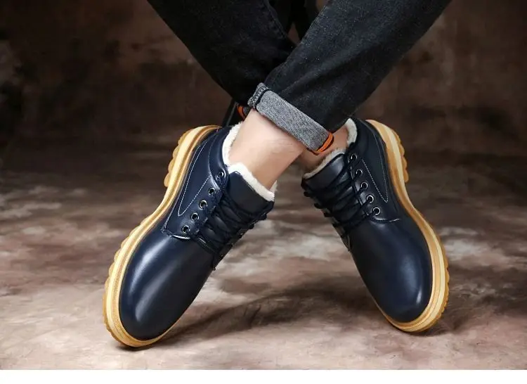 Winter Leather Men's Boots Thick Leather Warm Ankle Boots Work 2021 New Men's Shoes Waterproof Snow Boots Extra Large