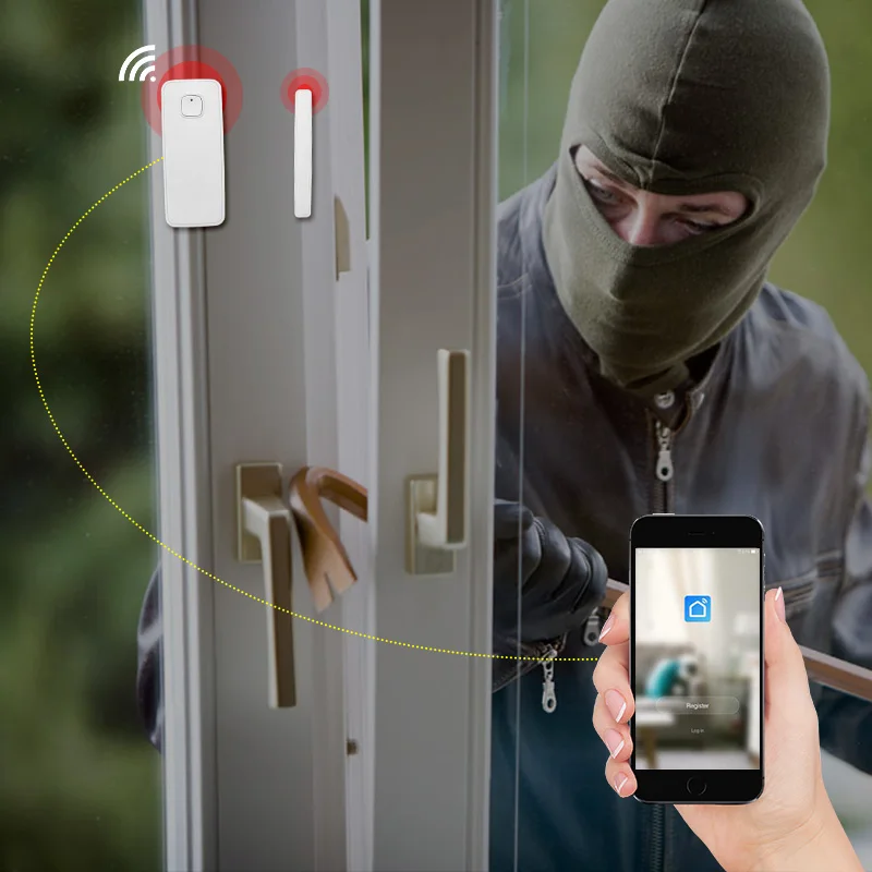 Wireless WiFi Door Window Sensor Detector Home Security Door Alarm System Amazon Alexa Compatible Smart Life Tuya App Control