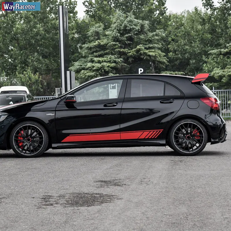 Наклейка на юбку с полосками сбоку 2 шт. 1 наклейка для Mercedes Benz W176 W177 A45 A35 V177 X117 AMG