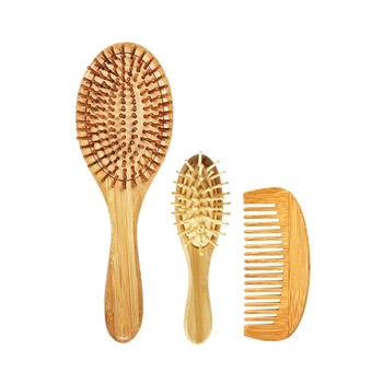

Natural Bamboo Hair Brush Bamboo Bristles Pin Massage Comb Improve Hair Growth Prevent Hair Loss Dandruff Scalp 3Pcs/Set-ABVP