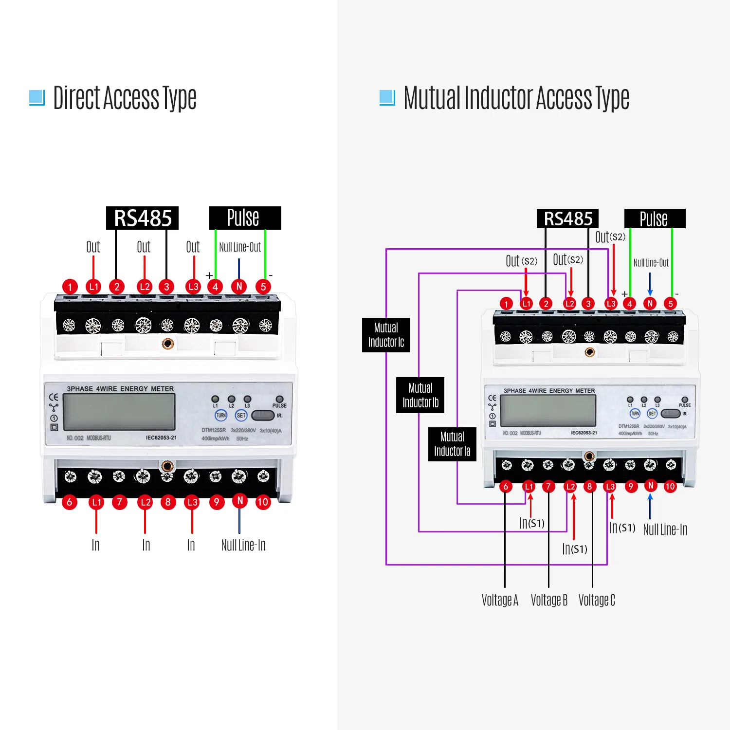 3 фазы 4 провода din-рейку счетчик энергии RS485 MODBUS протокол AC220/380 В электронный счетчик, кВтч измеритель энергопотребления DTM125SR
