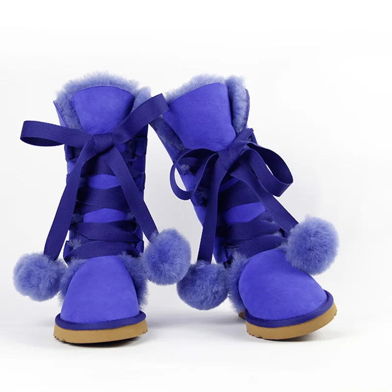 Royal blue Лидер продаж; женские ботинки; Коллекция года; высокие зимние сапоги из натуральной овечьей кожи; теплые зимние сапоги на натуральном меху; Модные женские высокие сапоги; обувь - Цвет: Royal blue