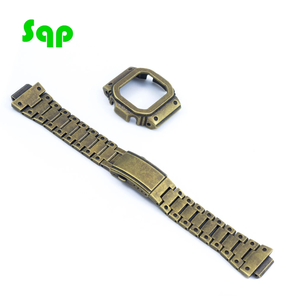 

Retro Gold Watch Set Watchband Bezel/Case DW5600 GW-M5610 Metal 316L Stainless Steel Strap
