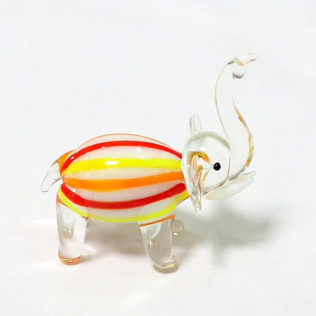 Handmade Murano Glass Elephant Figurines Home Room Desktop Christmas Decoration Ornaments Miniature Rural Style Animals Statue Yellow
