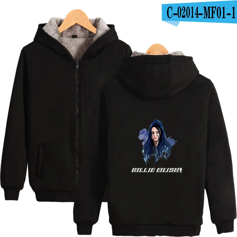 Singer Billie eilish New 2D Printing Hoodie Zipper Fashion Hoodie Sweatshirt Casual Thicken Hoodie Zipper Sweatshirt - Цвет: Black
