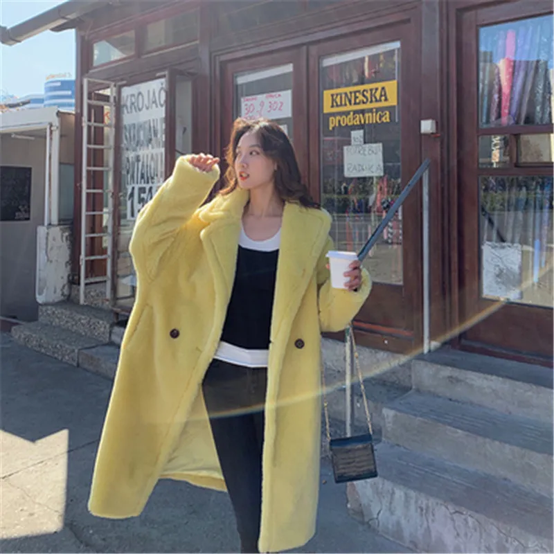 Long lime yellow Импортное шерстяное пальто для стрижки овец зимнее женское высококачественное роскошное меховое пальто утолщенная теплая натуральная Меховая куртка верхняя одежда - Цвет: Long lime yellow